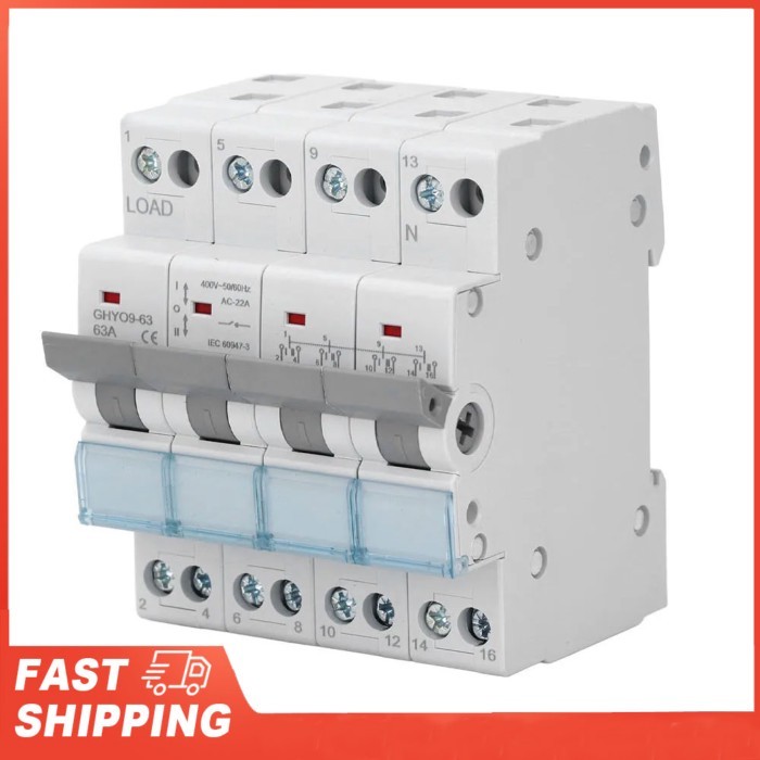 Dual Power Manual Transfer Isolating Switch 4P 63A DIN Rail Backup Power Changeover Switch Interloc