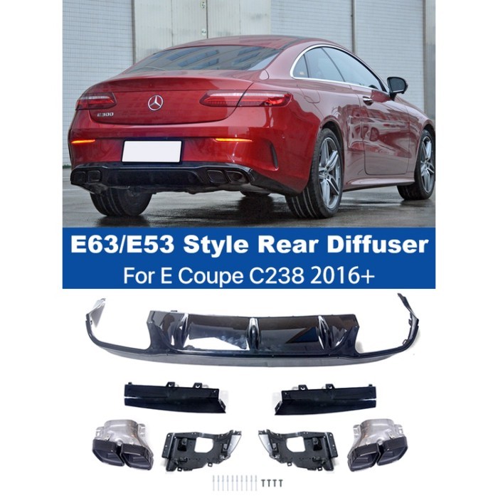 E63 E53 Look Style Rear Bumper Lip Diffuser Spoiler With Exhaust Tips For Benz E Coupe C238 E300 Sp