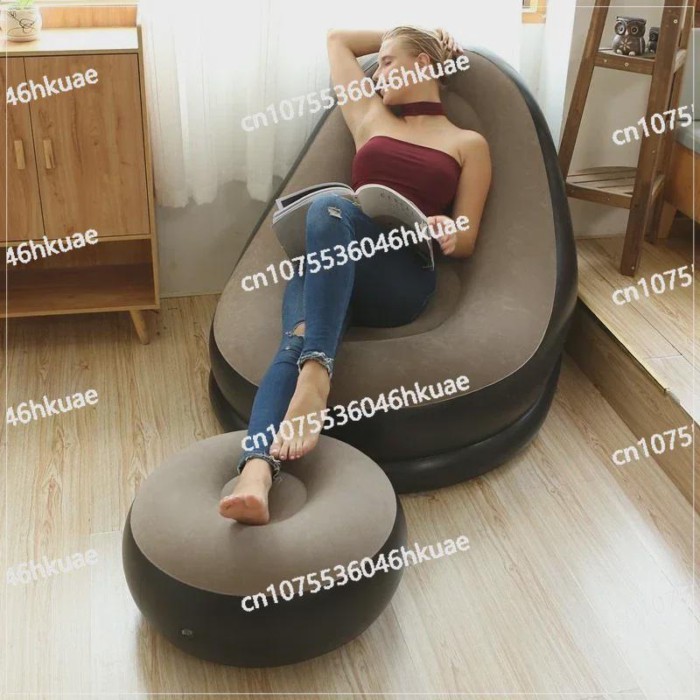 Indoor Outdoor Single PVC Inflatable Lazy Sofa ChairFlocking Foldable Sofa with Slip-on Lunch Loung