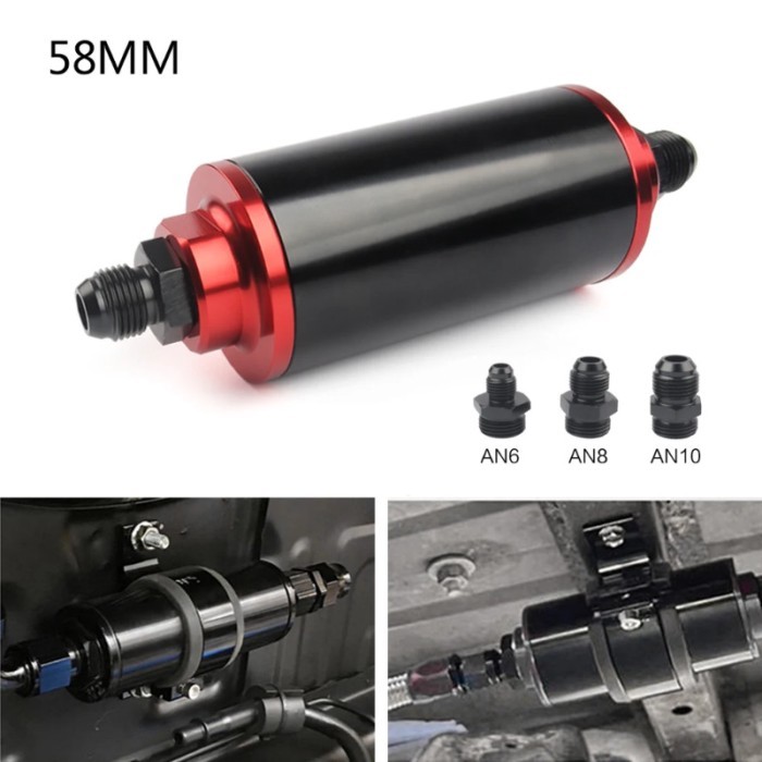 58mm Racing Inline Fuel Filter With Mount with AN10 AN8 AN6 Fittings Adapter