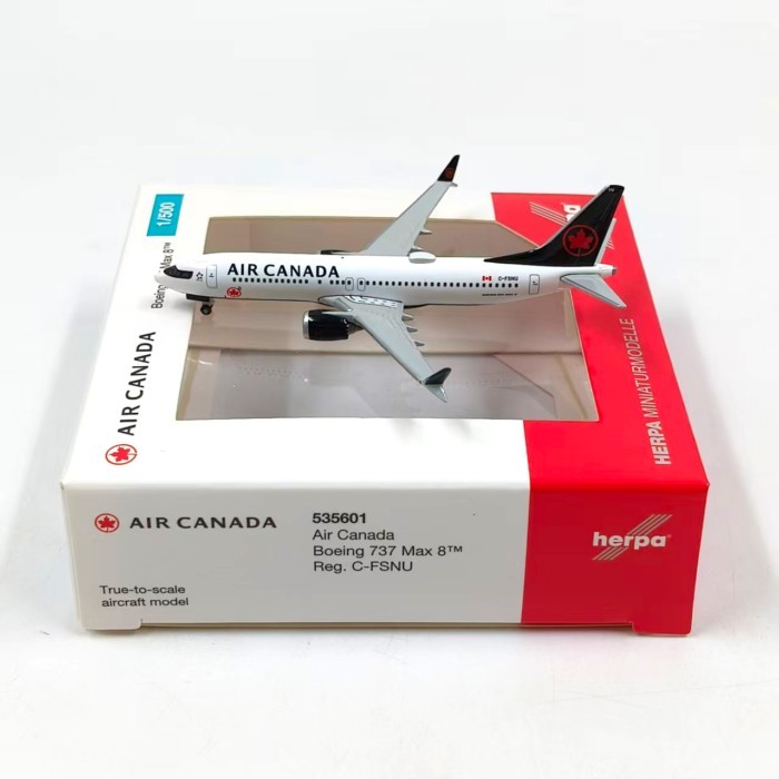 Herpa 1: 500 Canadian Airlines Boeing 737 Max 8 จําลองเครื่องบินรุ่นคอลเลกชันเครื่องประดับ Out of Pr