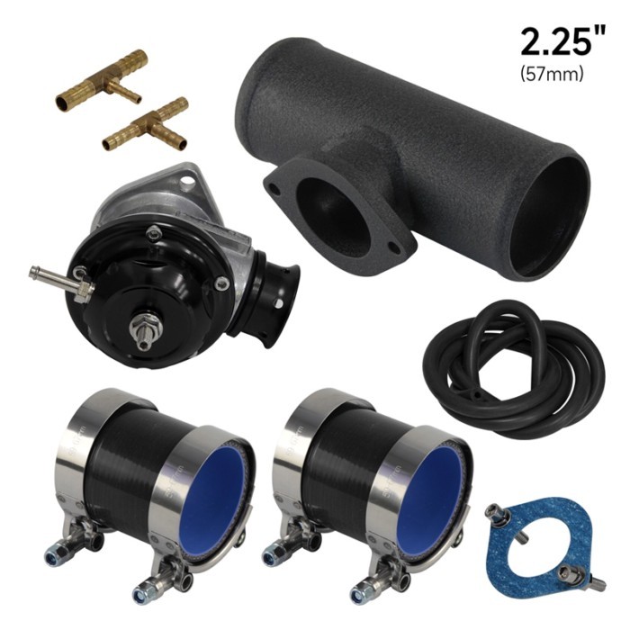 Black Universal Adjustable 10PSI Type RS RZ Turbo Blow Off Valve + 2.25" Flange Pipe + Silicone Hos