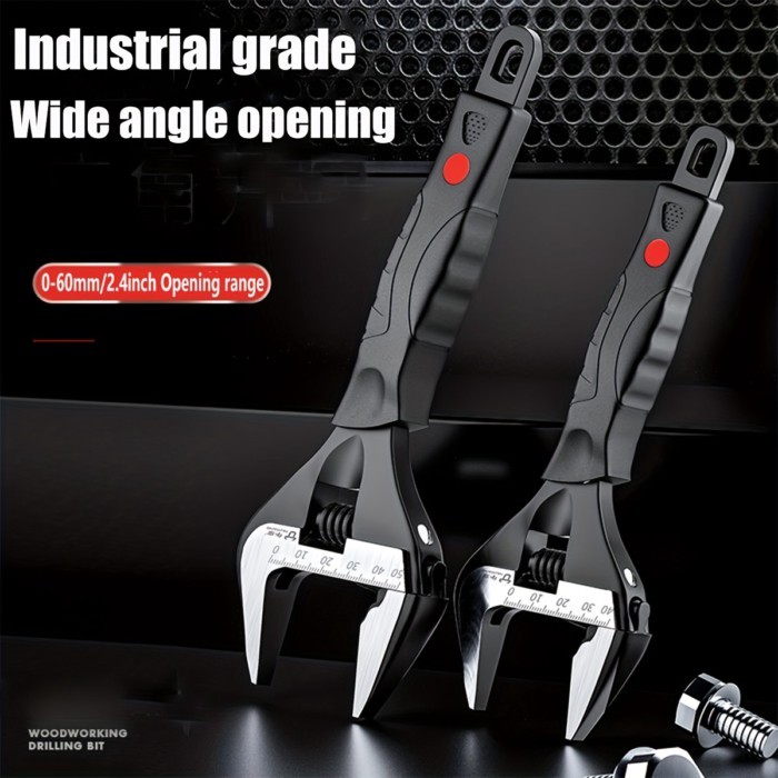 Wide Mouth Adjustable Wrench Set, 6-Inch & 10-Inch Wrenches, Plumbing Adjustable Wrench with Soft G