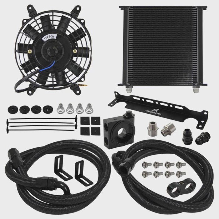 Black Oil Cooler Kit 30-40 Row AN10 Universal w/ Bracket Kit Thermostatic 73 ±0.5°+7'' Electric Fan