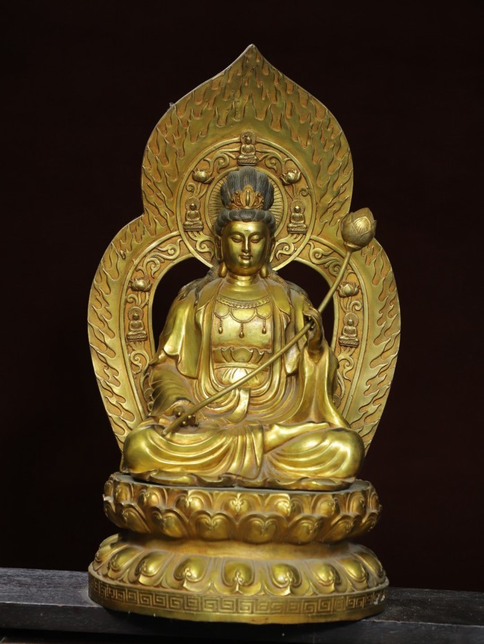 Home Worship of Religious Buddha Statue Large sized Copper Gilded [Mahasthamaprapta] Buddha Statue