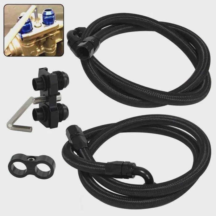 Black Engine Part A Pair Fuel Hose Lines + Oil Cooler Adapter For BMW E36 E46 M3 E90 E92 E93 335i