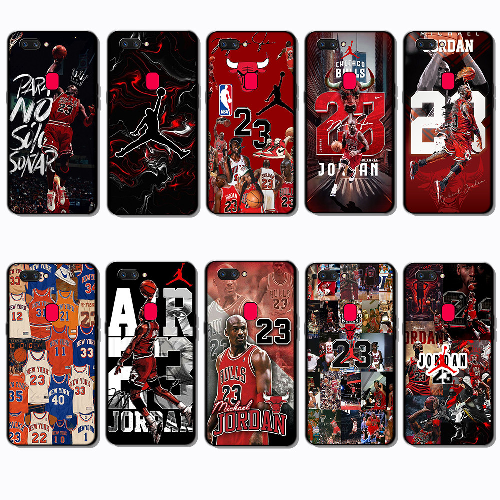 สําหรับ OPPO A1 A1K A3S A5 A5S A7 A8 A9 A11 Michael Jordan Matte กรอบสีดําเคสโทรศัพท์ TPU | ลายนิ้วม