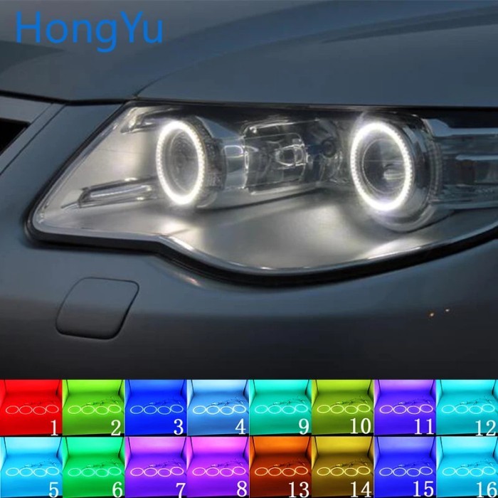 Headlight Multi-color RGB LED Angel Eyes  Ring Eye DRL RF Remote Control for Volkswagen VW Touareg