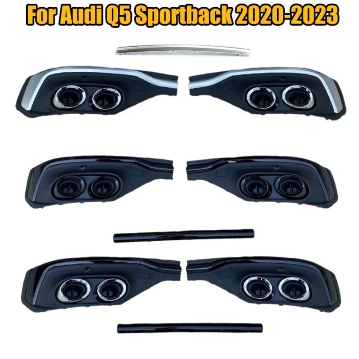 For Audi Q5 Sportback 2020-2023 Car Rear Bumper Lip Splitter Diffuser Cover With Exhaust Tips  Rear
