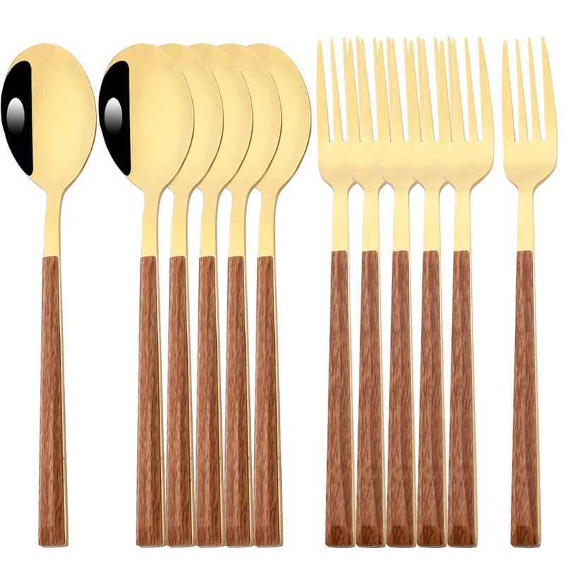 C Imitation Wooden Handle Dinnerware 12Pcs Clamp Western Cutlery Set Stainless Steel Tableware Dinn