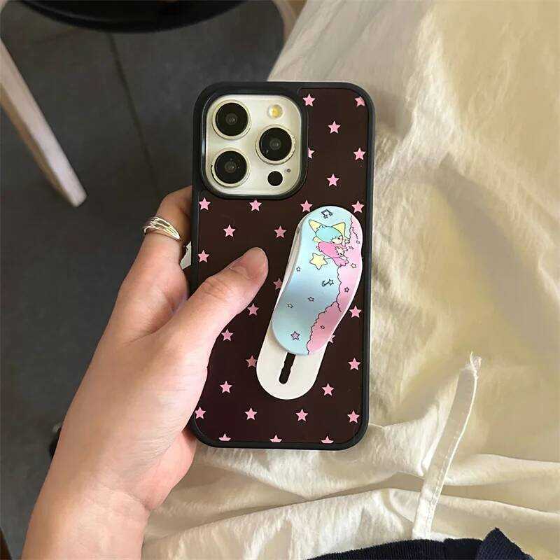 ▥ Koren Cute Str Phone Cse For Iphone 16 15 13 14 Pro Mx Hrd Cover With Stnd Funny Woundplst Ho