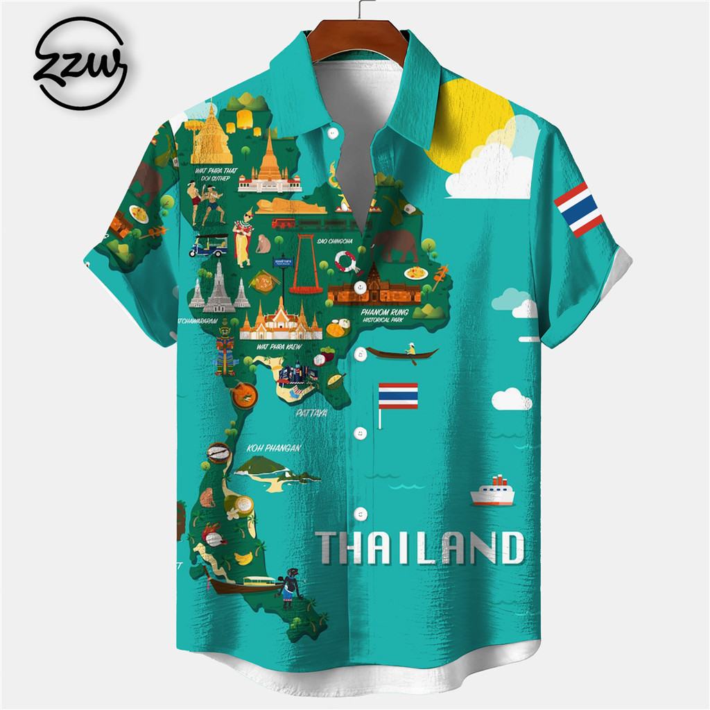 เสื้อยูกาฮิวามะสำหรับผู้ชาย พิมพ์แผนที่และแลนด์มาร์คไทย สไตล์เหมาะกับเทศกาลสงกรานต์