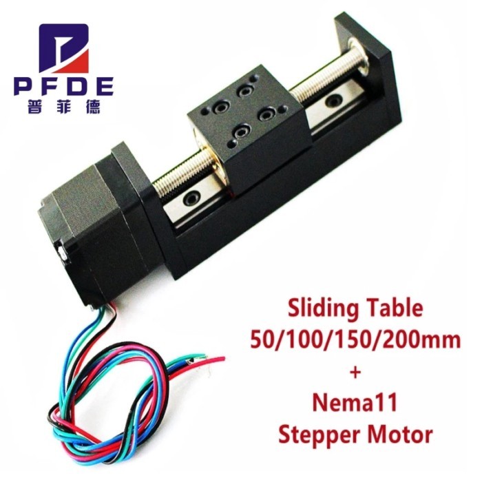 ONLY NEW T-type Mini Sliding Table 50/100/150/200mm For Linear Rail Guide With Nema11 28mm Stepper