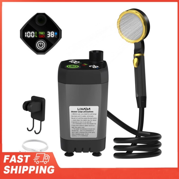 Adjustable 6000mAh Shower Kit Camping Shower Pump RV Outdoor Shower Kit Camp Shower w/Full Screen I