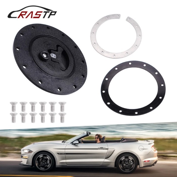 RASTP-Universal Fuel Cell Gas Tank Filler Cap +Filler Plate +Fittings Black RS-OCC041