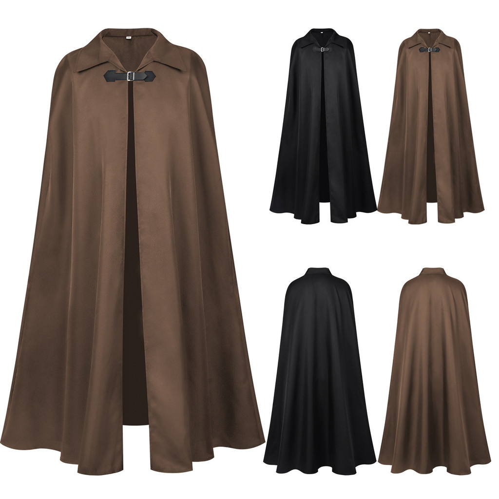 ฮาโลวีน Dark Gothic Cloak Coat ยุคกลาง Hoodless Cape Wizard Priest Robe