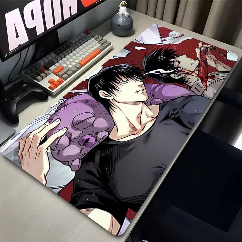 แผ่นรองเมาส์แล็ปท็อปสีดําและสีขาวมังงะ Mousepad ญี่ปุ่นอะนิเมะ J-jujutsu K-kaisen โต๊ะแผ่นรองเม้าส์ PC Toji Fushiguro HD คีย์บอร์ด Pad