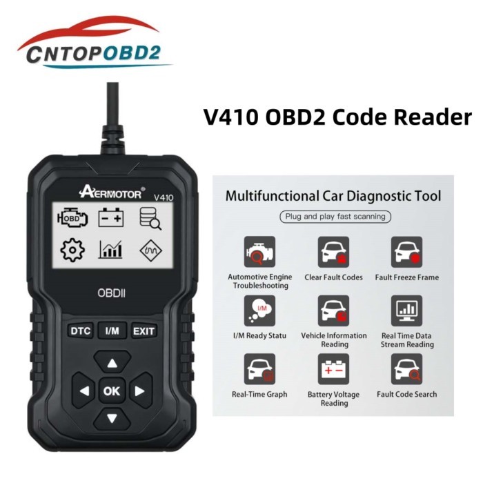 Aermotor V410 Car Code Reader OBD2 Scanner Full System Diagnostic Scan Tools Check Engine Free Upda