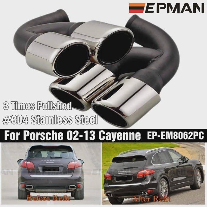 2PC/SET 304 Stainless Steel Exhaust Muffler Tip For Porsche Cayenne 02-13 Car Auto Back Polished Mu