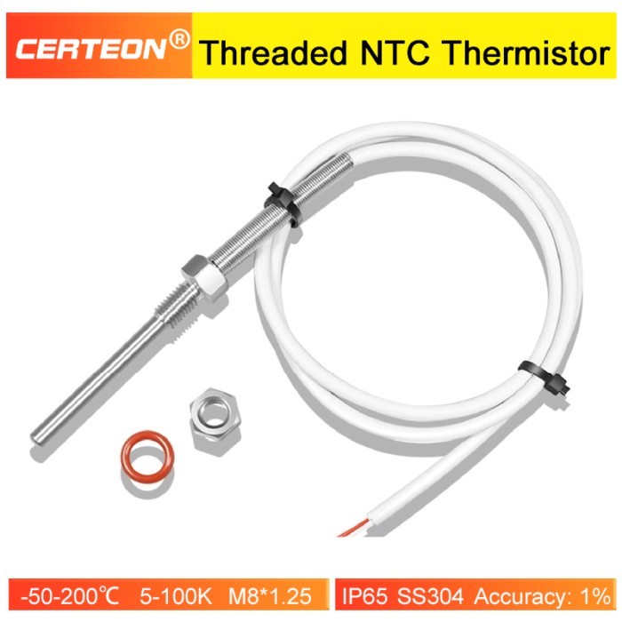M8 Threaded NTC Thermistor Temperature Sensor Probe 10K 50K 100K  Stainless Steel Waterproof Indust