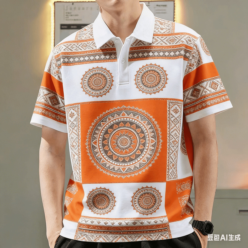 เสื้อโปโลผู้ชายสําหรับผู้ชายเสื้อผ้าสไตล์ชาติพันธุ์การพิมพ์กราฟิกเสื้อลําลองแขนสั้นเสื้อโปโลกลางแจ้ง