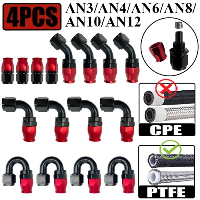 4X 3AN 4AN 6AN 8AN 10AN 12AN PTFE Oil Fuel Line Hose Swivel End Fittings Adapter Cooling Pipe Conne