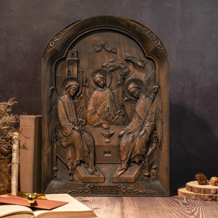 Catholic Holy Trinity Wood Carving Ornament, Religious Home Decor, Holy Family, Holy Spirit, Wall D
