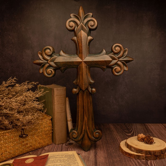 Gorgeous wooden wall decoration cross home decoration, indoor wall hanging Christian cross, 3D wood