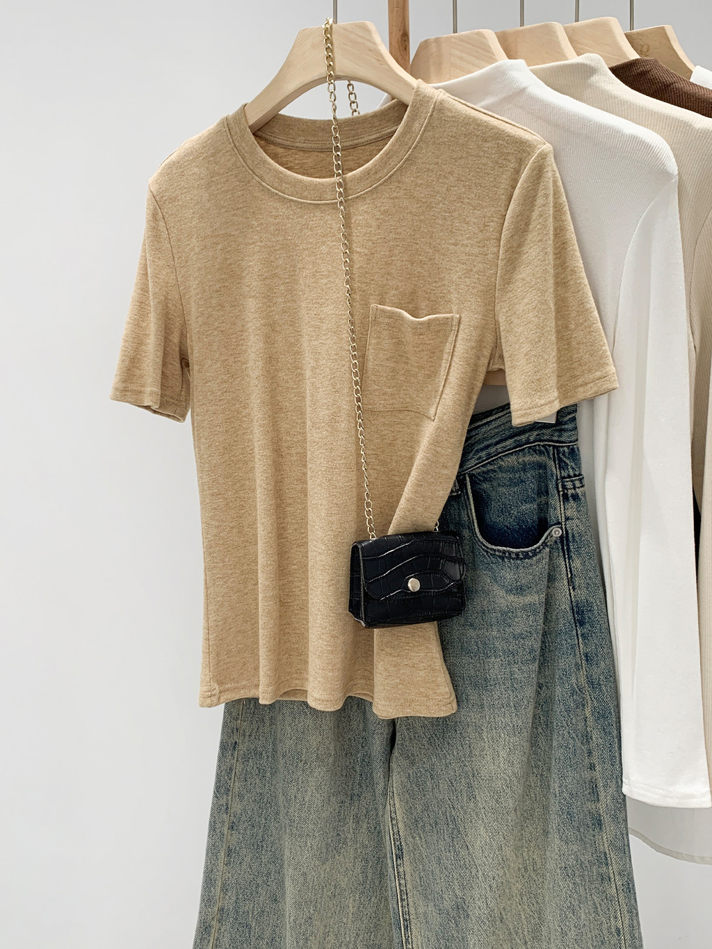 99245 Round Neck Pocket Loose Casual All-Match Short-Sleeved T @