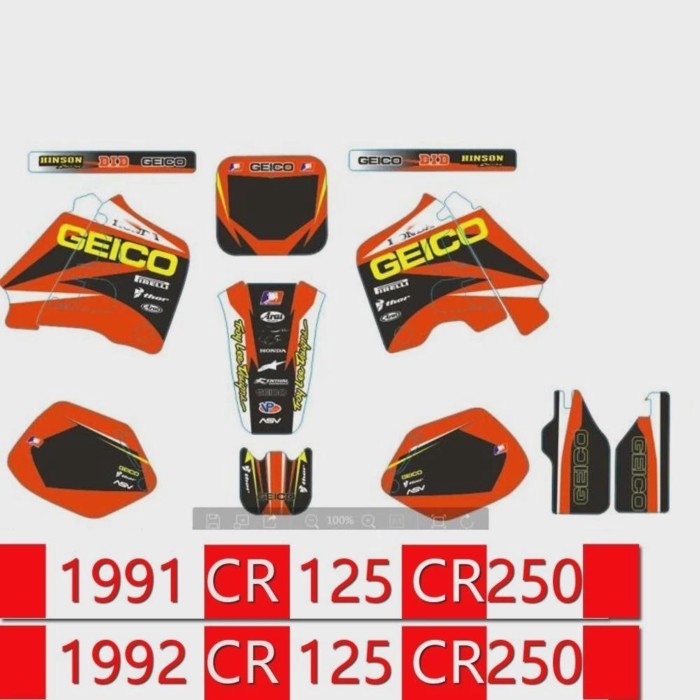 3M Sticker decals For CR125 CR250 GRAPHICS KIT HONDA CR125 CR250 1991 1992 MOTO Case Z50 Z50J Dirt