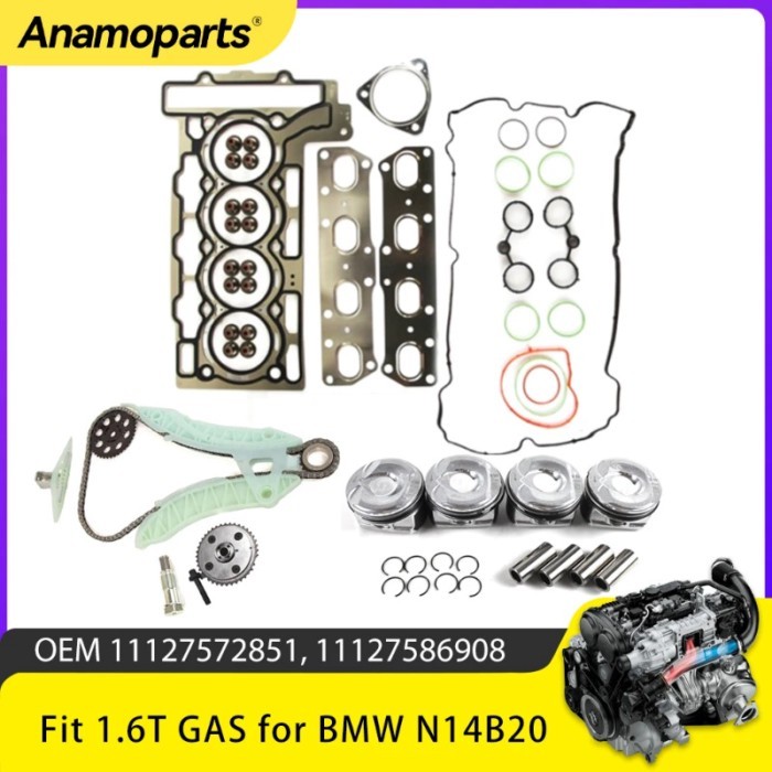 Engine Parts Cylinder Head Gasket Timing Chain Kit Piston Set Fit 1.6 T L GAS N14B20 N18 FOR BMW MI