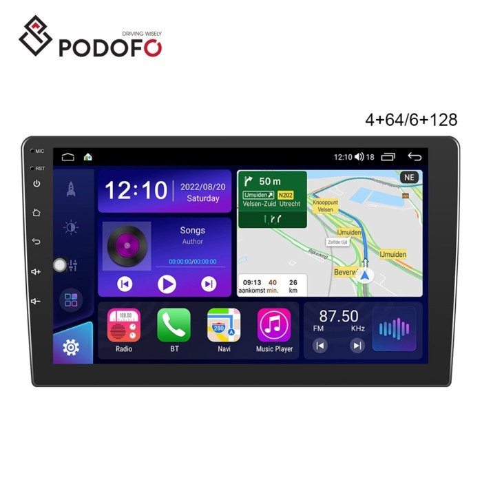 (AU/US Stock) Podofo 10'' 4+64/6+128 Android 13 Car Radio Stereo Autoradio CarPlay Android Auto WiF