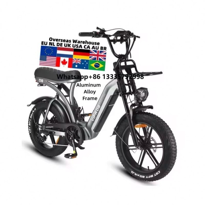 'OUXI Q8 High-End Electric Bicycle Adults 1000W 48V Front Fatbike Ebike 250W 15AH Motor Aluminum Al