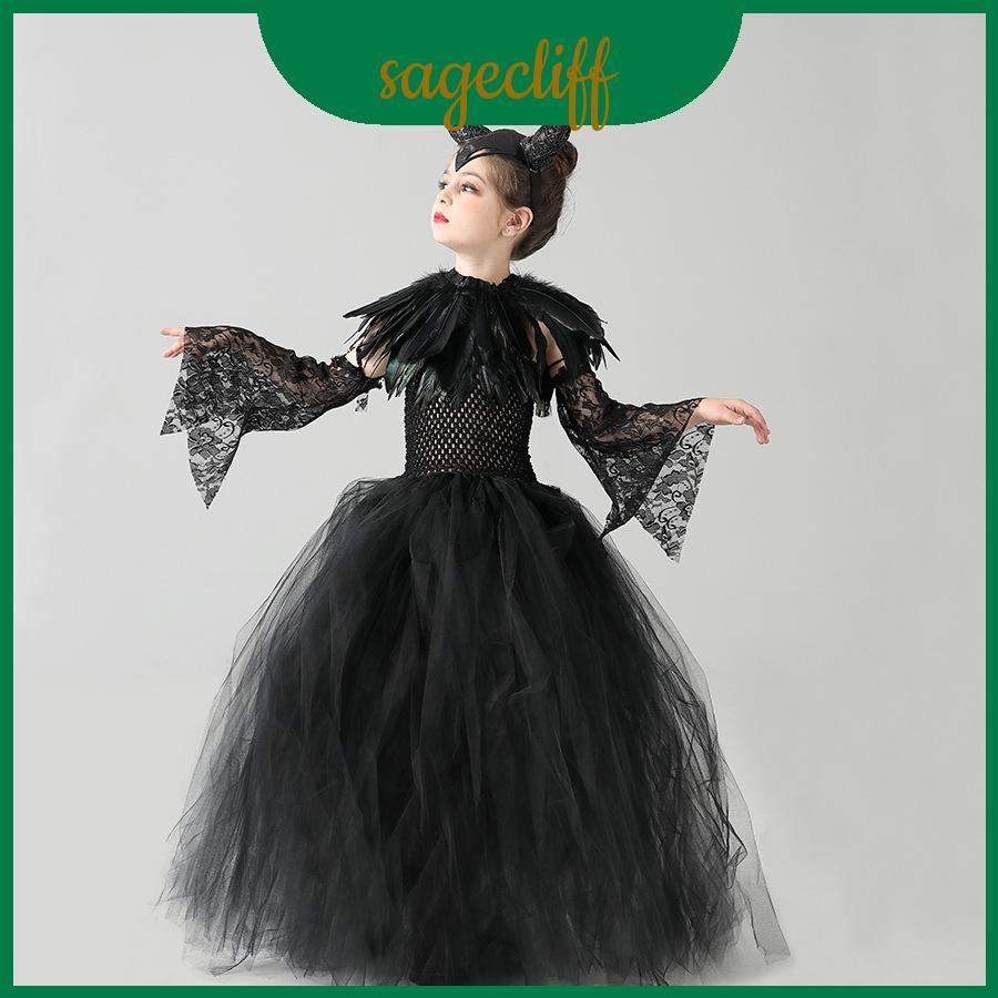 Angelina Maleficent Kids Jolie Halloween Dress- เหมาะสําหรับงานปาร์ตี้และ
