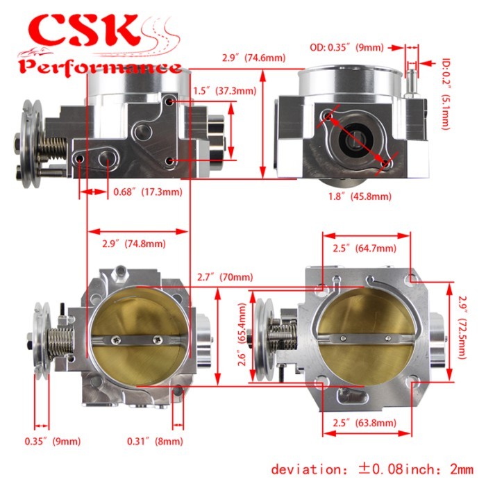 Fit for Acura Honda K-Series Engine K20A/K20A2/K20A4/K20A6/ K20A3/K20Z3 Black/Silver 70mm Intake Th