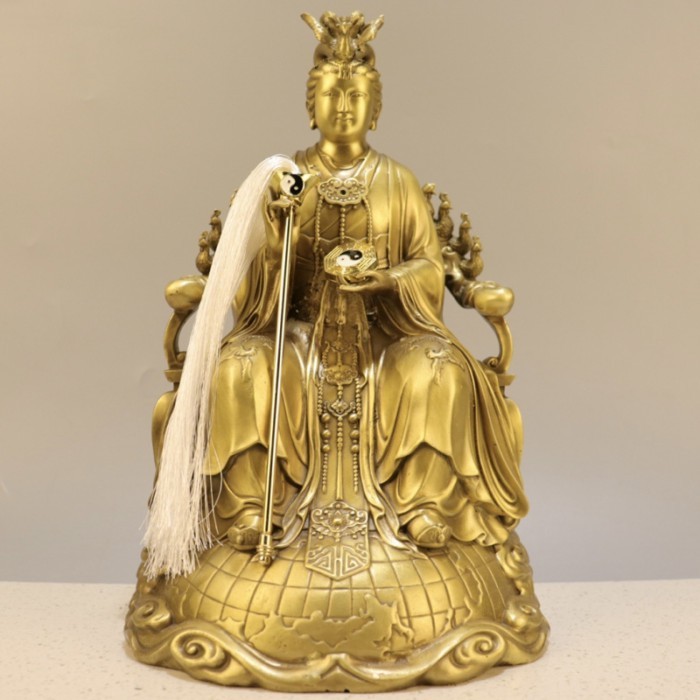 Brass Kowloon Worship Buddha Copper Coin King And Earth Mother Statue Decoration