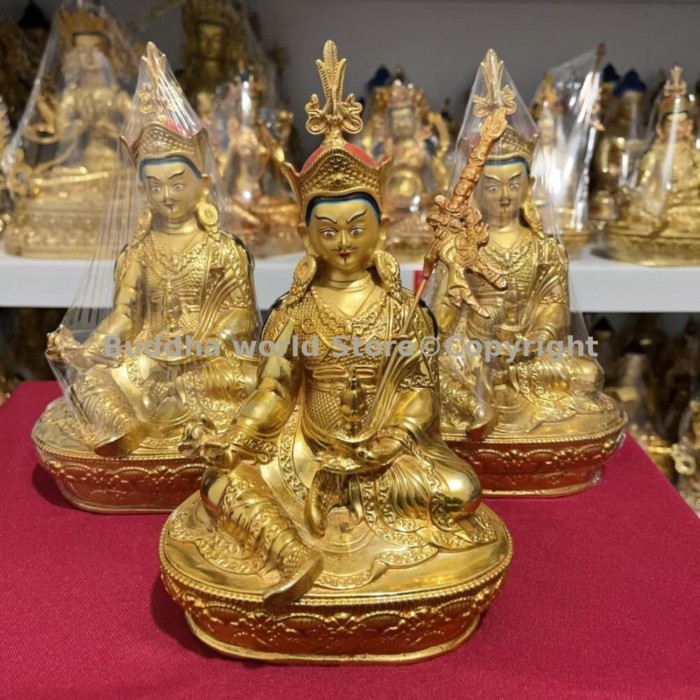 21cm Tibet Gold plating COPPER Buddhist Master Padmasambhava Buddha statue Buddhist believer worshi