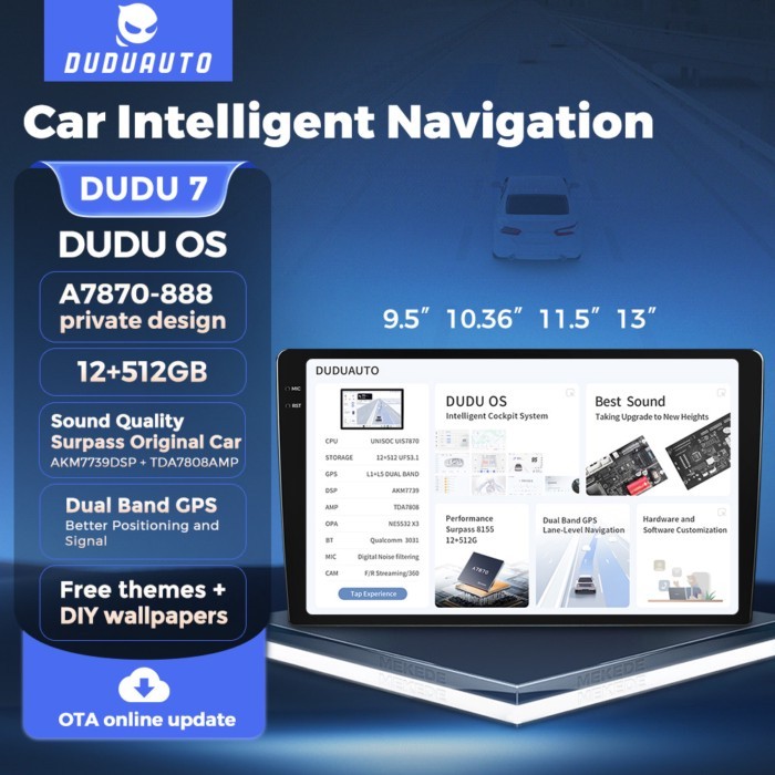 DUDUAUTO DUDU7 UIS7870 Car Radio 12G+512G AKM7739 For Toyota Honda Kia Nissan Android 13 Navigation
