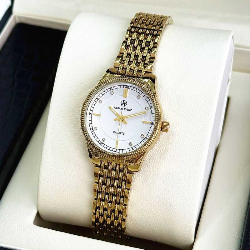 Pablo Raez นาฬิกา Golden แฟชั่น Classy สุภาพสตรีนาฬิกาควอทซ์กันน้ํา