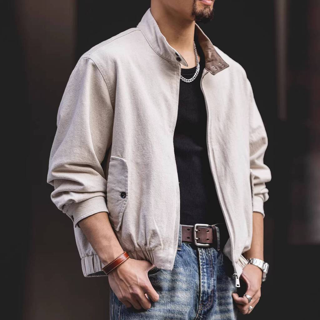 Wuluwear ผ้าลินินผสม G9 แฮร์ริงตันยืนคอแจ็คเก็ตผู้ชาย 2026 ฤดูใบไม้ผลิใหม่วินเทจหลวม Casual Workwear