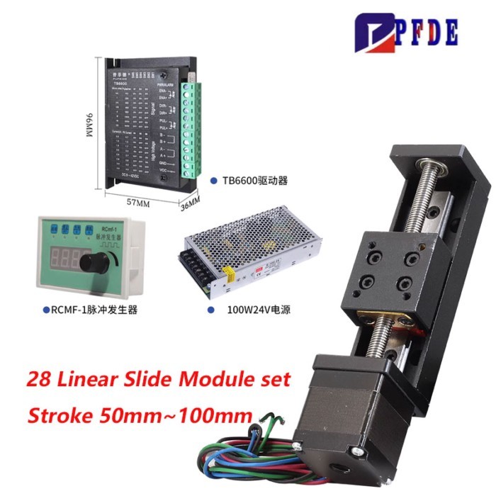 A SET Mini Precision Nema11 Stepper Motor T-type Ball Screw Linear Guide Module +100W Power+TB6600