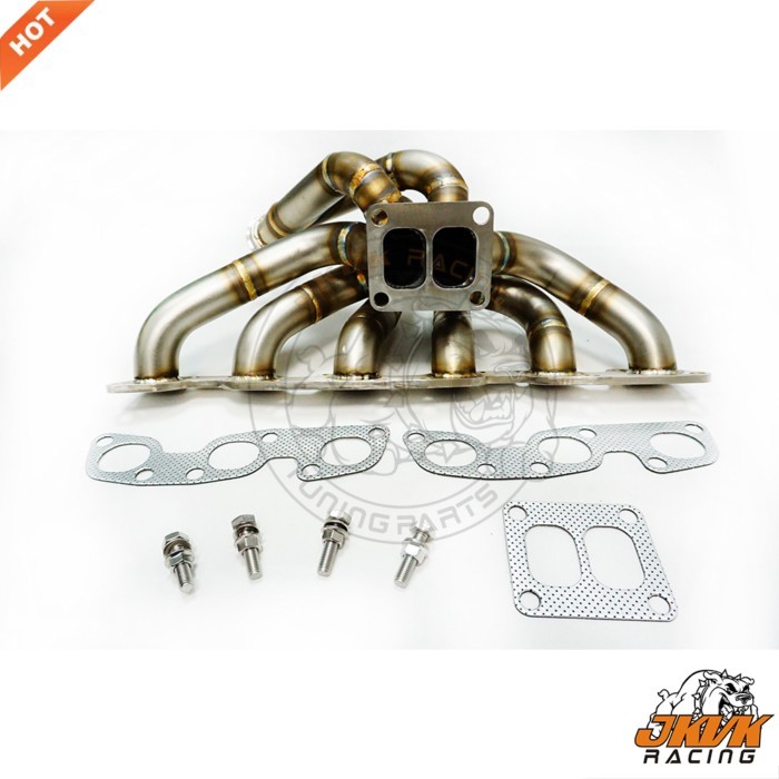 JKVK RACING 3mm Mild steel R32 R33 R34 RB26DET T4 Divided Turbo Top Mount Manifold with 44mm V band