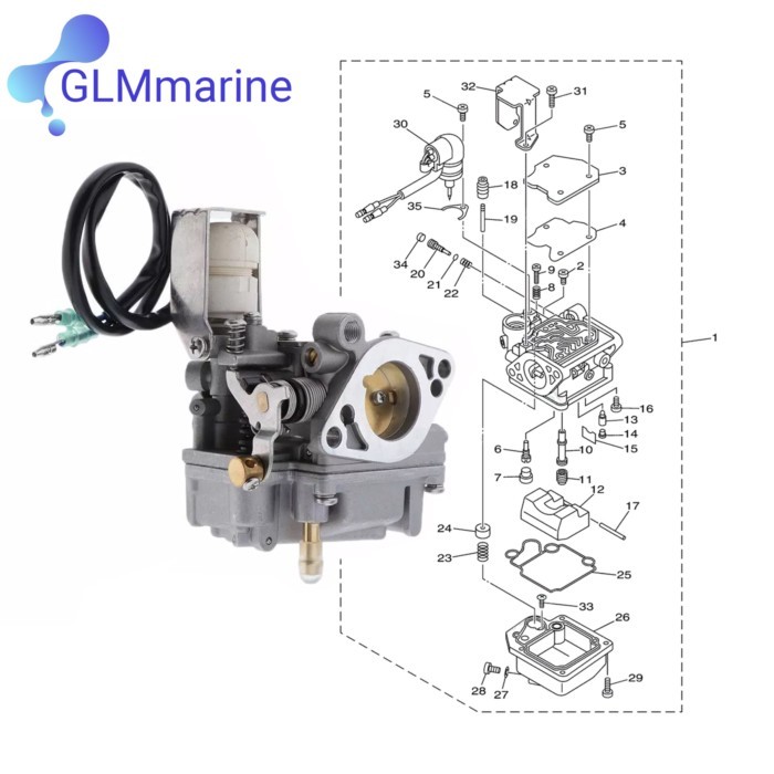 6AH-14301 Carburetor For YAMAHA 4 Stroke 15HP 20HP  F15 F20  Outboard Motor  6AH-14301-00 6AH-14301