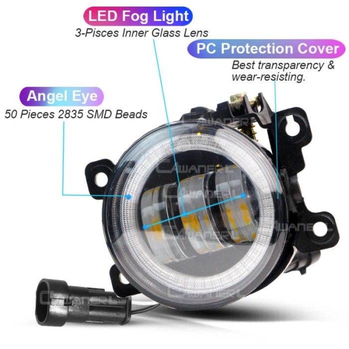 2 X Car Front LED Fog Light Angel Eye DRL 30W H11 Fog Daytime Running Lamp 6000LM For Mitsubishi L2