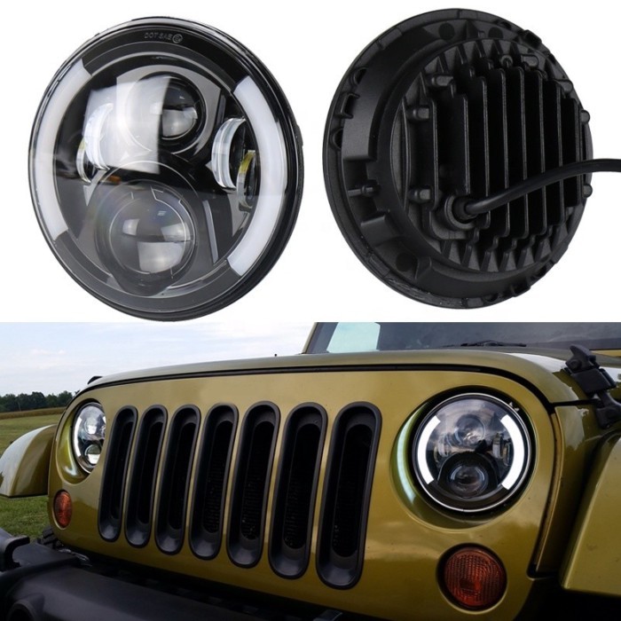 OVOVS Car Accessories Round Headlamp With Hi/lo Beam DRL Angel Eyes 7 inch LED Headlight For Jeep W