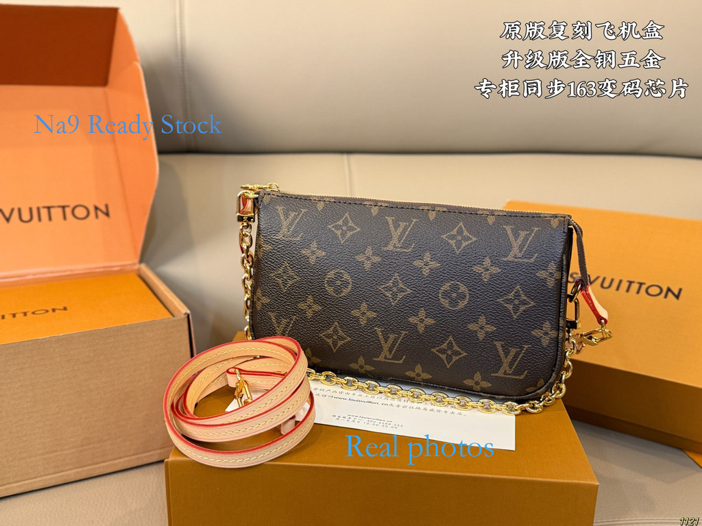 [na9 Ready Stock] ขนาด: 25 ซม. พร้อมกระเป๋าโซ่บรรจุภัณฑ์ครบชุดกระเป๋าสะพายไหล่กระเป๋า Messenger Caviar Simple