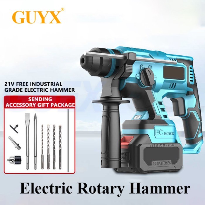 21V Rechargeable Electric Hammer Drill Cordless Electric Rotary Hammer Lithium Impact Drill Pickaxe