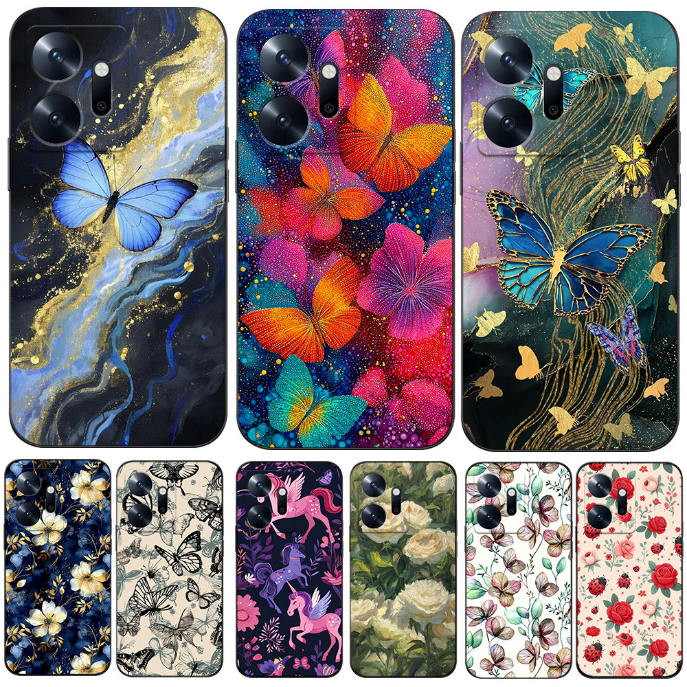 เคสสําหรับ INFINIX ZERO 20 Silicon Phone Back Cover เคส tpu สีดํา betterfly ดอกไม้ความงามน่ารัก