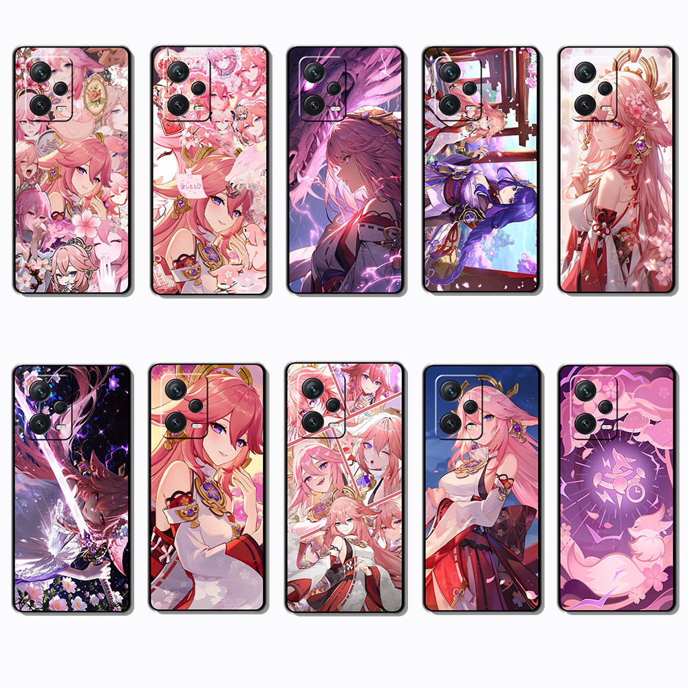 สําหรับ Xiaomi Poco M4 M5S F2 F3 F4 F5 X4 GT Pro VS11 Yae Miko Slim ชายแดนสีดํา TPU Soft Case | โทรศ