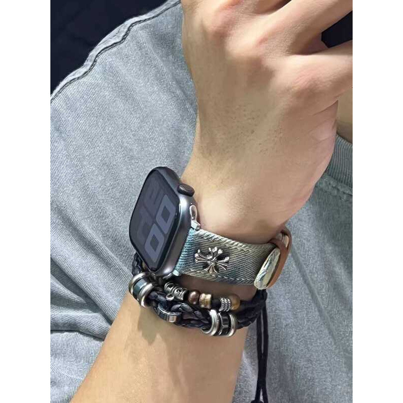 เหมาะสําหรับ Xiaomi 9pro Retro Distressed Denim Tie-Dye Cross Apple s10 สาย 8 Redmi 5 นาฬิกา fit32